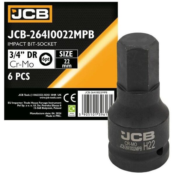 JCB Καρυδάκι-μπιτ κρούσης 3/4" 22mm (6-γωνιακό)