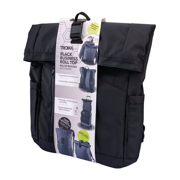 TROIKA Roll Top Rucksack TROIKA BLACK ROLL TOP