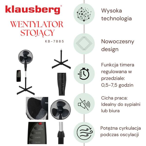 WENTYLATOR WIATRAK PODŁOGOWY KLAUSBERG KB-7885