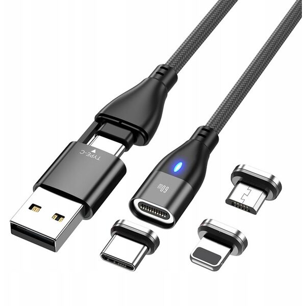 Μαγνητικό καλώδιο USB C USB-C Lightning micro-USB 3 σε 2 γρήγορη φόρτιση | 3m