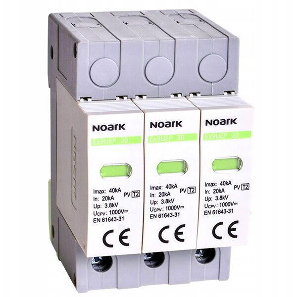 Περιοριστής υπέρτασης Noark 112894 τύπου II 1200V DC 3 μονάδες πλάτος για μη γειωμένα συστήματα SPD Ex9UEP 20 3P