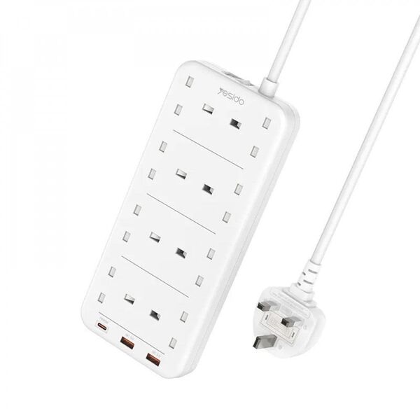 yesido MC16 Πολύπριζο 11 σε 1 (UK) 2m Γρήγορη Φόρτιση 3250W, 8xUK+2xUSB-A+C, ΛΕΥΚΟ