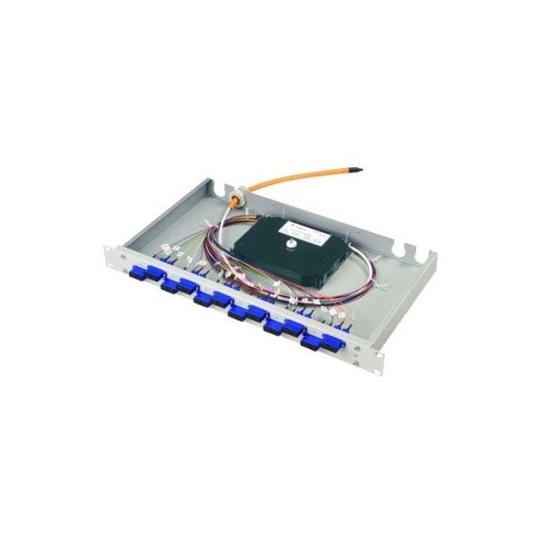 TELEGRTNER 19 FO-PP BAS-ECO 1U 12 SCD OM3 PT, z zamontowanymi adapterami i kolorowymi pigtailami