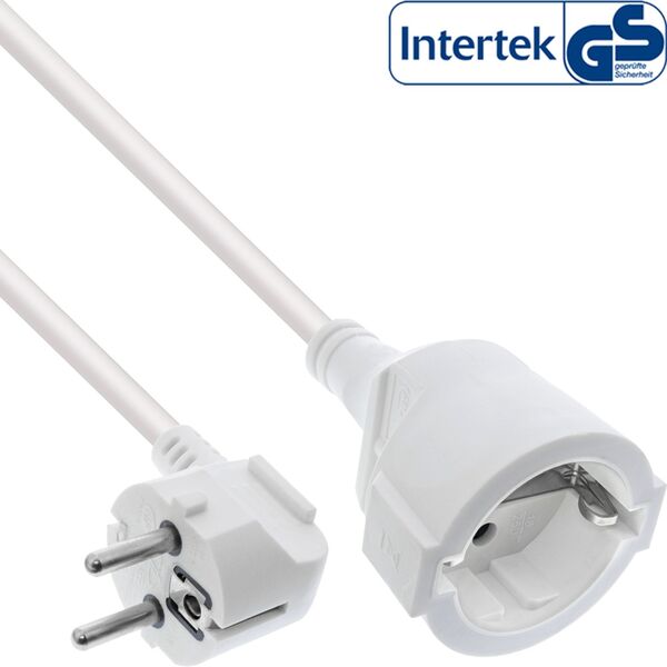 Καλώδιο επέκτασης ρεύματος InLine® με γωνιακό βύσμα / υποδοχή, λευκό, 1,5m