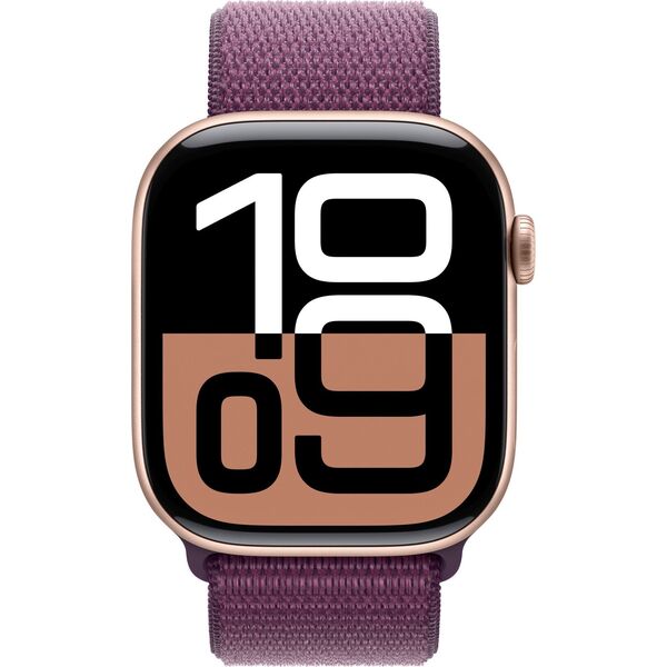 Apple Watch Series 10 (GPS) 42mm Ροζ Χρυσό Αλουμινένια Θήκη με Δαμασκηνί Αθλητικό Λουράκι (MWWK3)