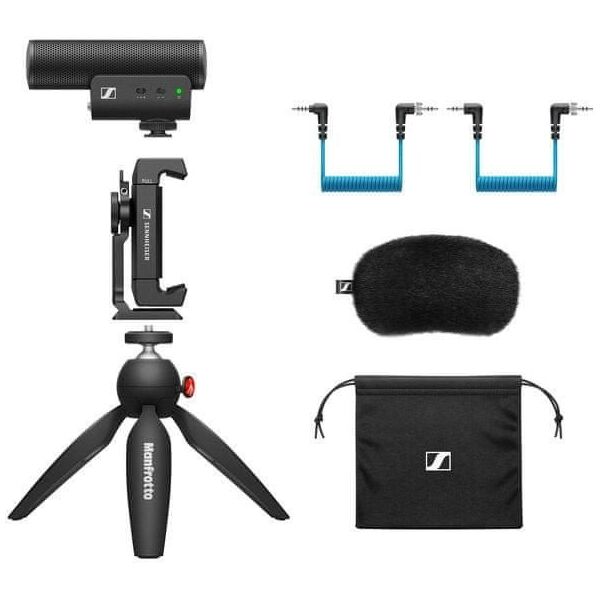 Sennheiser MKE 400 MOBILE KIT - Πυκνωτικό μικρόφωνο, υπερκαρδιοειδές, εξοπλισμένο με φίλτρο χαμηλής διέλευσης με τρίποδο Manfrotto
