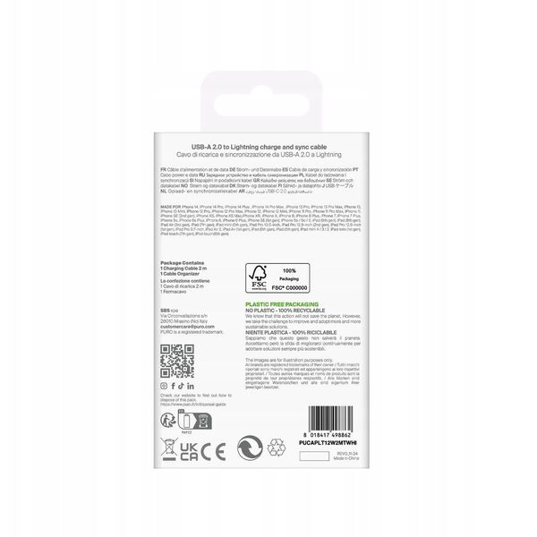 Καλώδιο Puro TPE 12W USB-A - Lightning 2m - λευκό