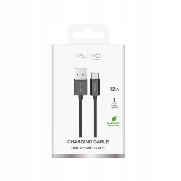 Καλώδιο Puro TPE 12W USB-A - microUSB 1m - μαύρο