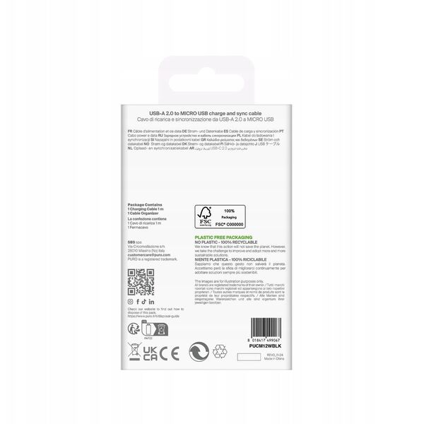 Καλώδιο Puro TPE 12W USB-A - microUSB 1m - μαύρο