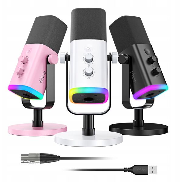 Δυναμικό στούντιο μικρόφωνο Fifine AM8P AMPLIGAME USB/XLR RGB ροζ PnP