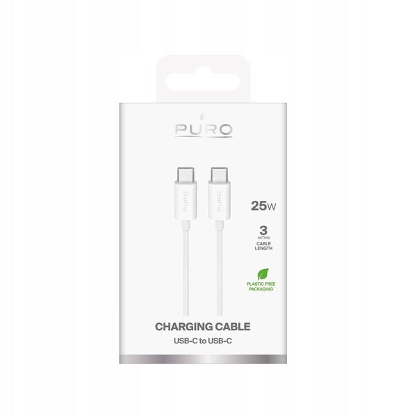 Καλώδιο Puro TPE 25W USB-C - USB-C 3m - λευκό