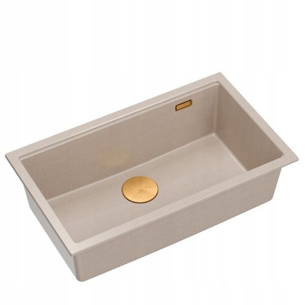 LOGAN 110 GraniteQ zlewozmywak pearl beige 76x45x23,5 cm 1-komorowy podwieszany z syfonem manualnym miedziany