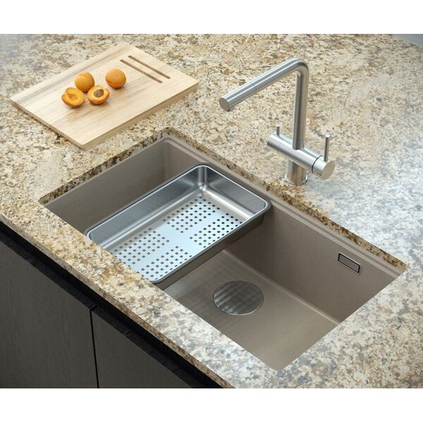 Νεροχύτης LOGAN 110 GraniteQ pearl beige 76x45x23,5 cm 1-θέσης εντοιχισμένος με χειροκίνητο σιφόνι από ανοξείδωτο ατσάλι