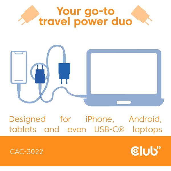 Φορτιστής Club3D Lifestyle USB-C 30Watt, 2 τεμ μπλε λιανική