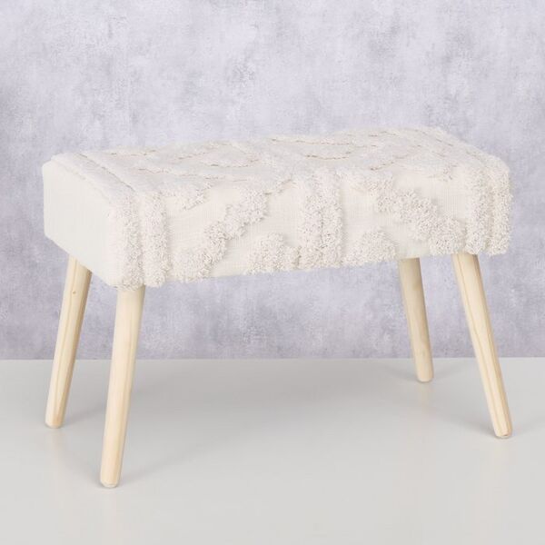 Παγκάκι με ταπετσαρία boho KADI με ξύλινα πόδια, 60 x 32 x 41 cm