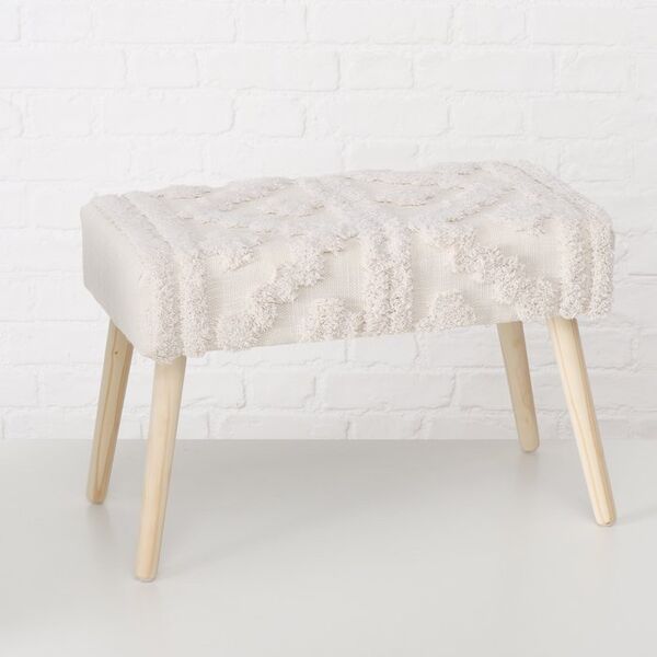 Παγκάκι με ταπετσαρία boho KADI με ξύλινα πόδια, 60 x 32 x 41 cm