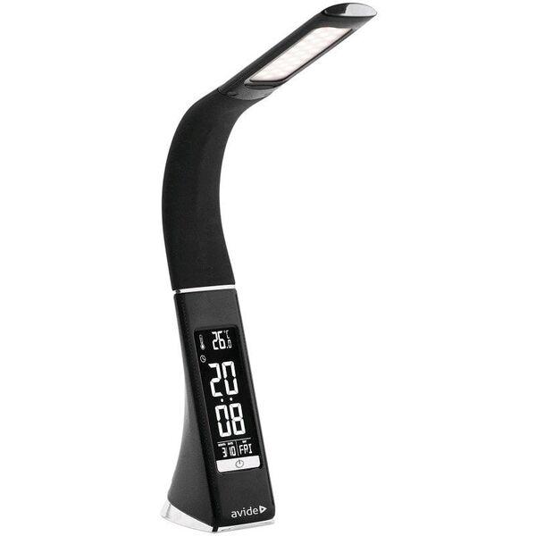 LED table lamp AVIDE BUSINESS LEATHER, 6W, 5000 K, 350 lm, dimmable, clock, black