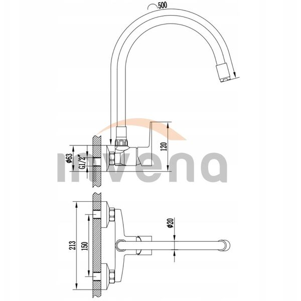Invena μπαταρία κουζίνας τοίχου Verso, λευκό/χρώμιο BC-82-E2S-L