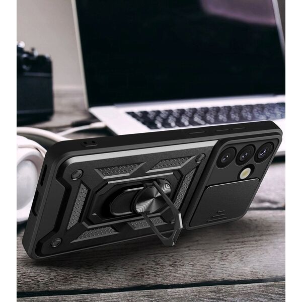 Θήκη Hybrid Armor Camshield με βάση στήριξης και προστασία κάμερας για Samsung Galaxy Z Flip 7 - μαύρο