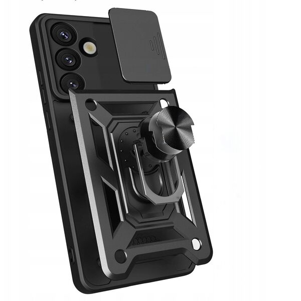 Θήκη Hybrid Armor Camshield με βάση στήριξης και προστατευτικό κάμερας για το Samsung Galaxy M16 5G / F16 5G - μαύρο