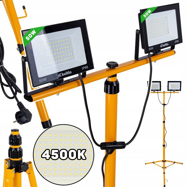 Προβολέας LED 2x50W με τηλεσκοπικό τρίποδο κατασκευής και καλώδιο – ουδέτερο λευκό χρώμα 4500K (1)