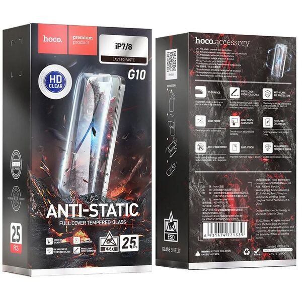 Tempered glass για iPhone 7 / 8 / SE 2020 / SE 2022 HOCO HD Anti-static 25 τεμάχια G10