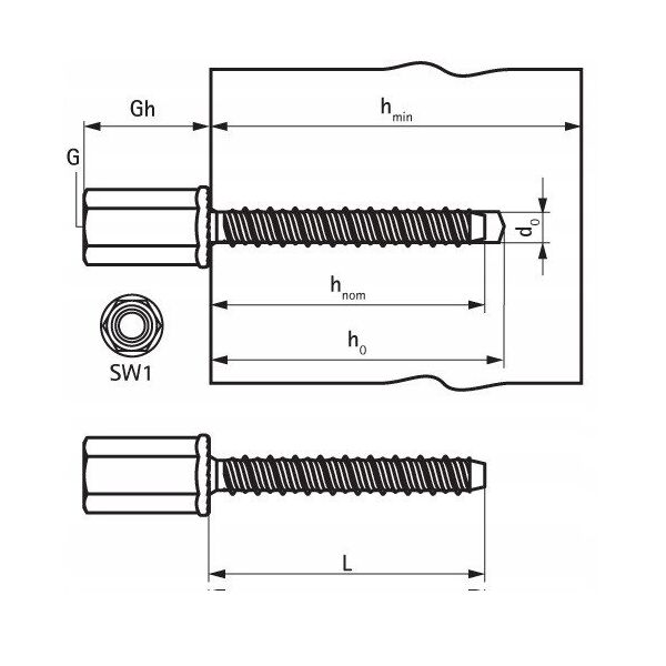 W-LX-N Βίδα για σκυρόδεμα με υποδοχή M8/10 6x55