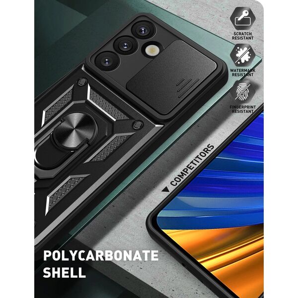 Θήκη Hybrid Armor Camshield με βάση στήριξης και προστατευτικό κάμερας για Samsung Galaxy S25 Edge - μαύρο