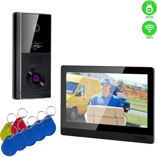 EVOLVEO DoorPhone AHD10, Σετ οικιακού WiFi βιντεοτηλεφώνου με έλεγχο πόρτας και RFID, μαύρη οθόνη 10", 32GB