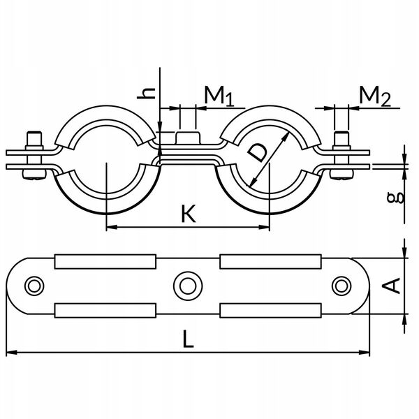 Διπλός σφιγκτήρας UDG με επένδυση 1 (31-34mm) KPL M8 γαλβανισμένο