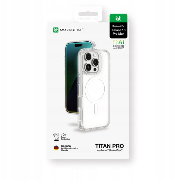 Θήκη σιλικόνης AMAZINGTHING Titan Pro Mag Case με μαγνητικό δακτύλιο για iPhone 16 Pro Max - διαφανές