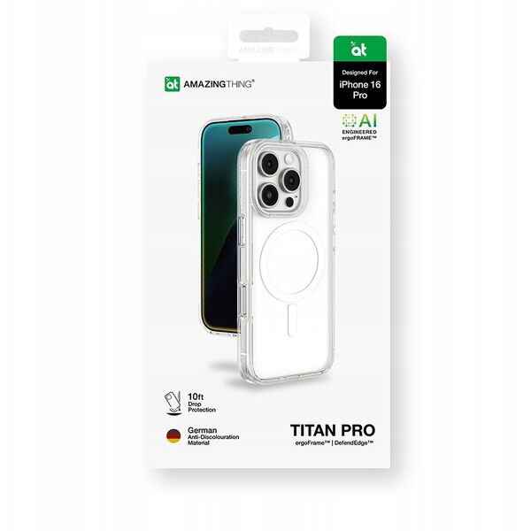 Θήκη σιλικόνης AMAZINGTHING Titan Pro Mag Case με μαγνητικό δακτύλιο για iPhone 16 Pro - διαφανές