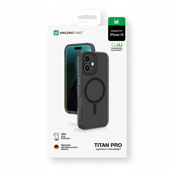 Θήκη σιλικόνης AMAZINGTHING Titan Pro Mag Case με μαγνητικό δακτύλιο για iPhone 16 - μαύρο