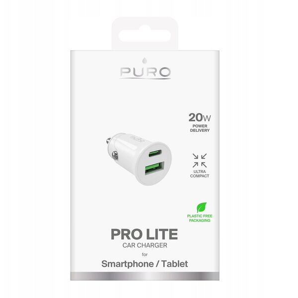 Φορτιστής αυτοκινήτου Puro Pro Lite 1x USB-A + 1x USB-C Power Delivery 20W - λευκό