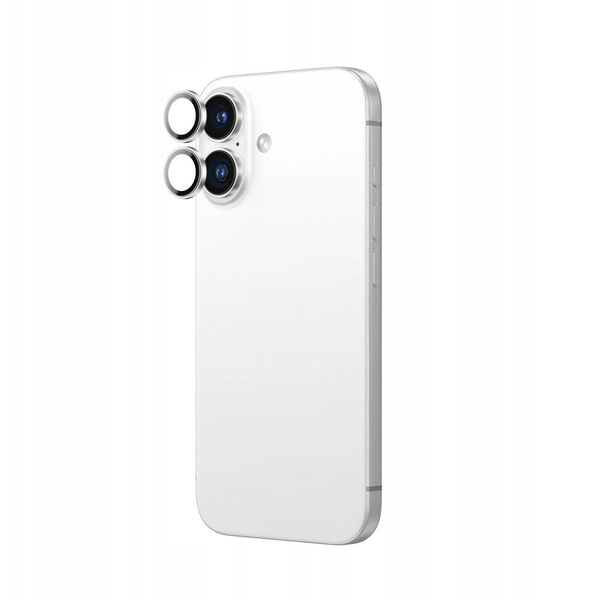 Tempered glass AMAZINGTHING AR Aluminium 2 Lens Glass με πλαίσιο για φακούς κάμερας για iPhone 16 / 16 Plus - λευκό