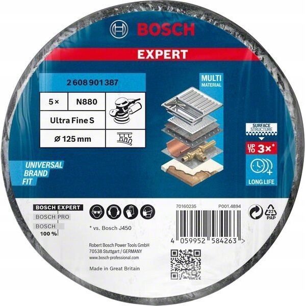 Szlifierka Bosch Bosch Expert non-woven disc N880 ultra-fine, 125mm, sanding sheet (grey, 5 pieces, for eccentric sanders)
