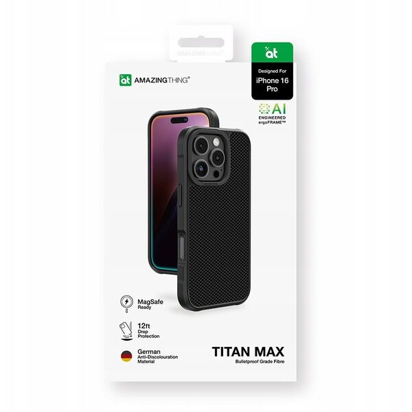 Θήκη θωράκισης AMAZINGTHING Titan Max Case με ίνες αραμιδίου 1500D για iPhone 16 Pro - μαύρο