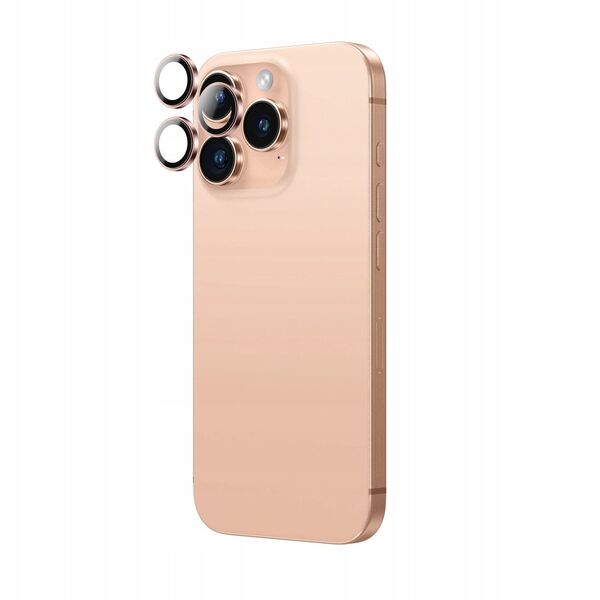 Tempered Glass AMAZINGTHING AR Aluminium 3 Lens Glass με πλαίσιο για τον φακό της κάμερας για iPhone 16 Pro / 16 Pro Max - ροζ χρυσό