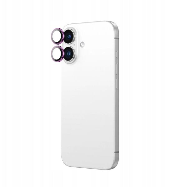 Tempered Glass AMAZINGTHING AR Aluminium 2 Lens Glass με πλαίσιο για φακούς κάμερας για iPhone 16 / 16 Plus - ροζ