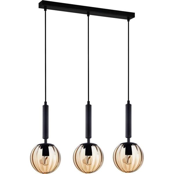 Lampa wisząca Italux Modernistyczna LAMPA wisząca RAVENA PND-2324-3L BK+AMB Italux szklane kule zwis kaskada czarna bursztynowa
