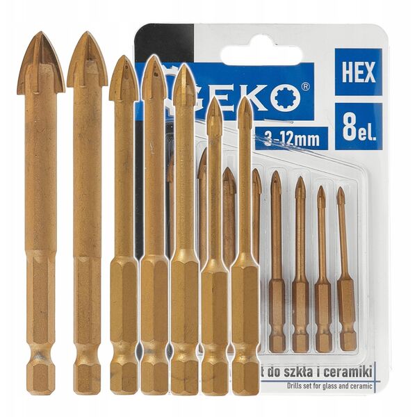 Σετ τρυπάνια για γυαλί και κεραμικά 8 τεμ. HEX 3-12mm (120)