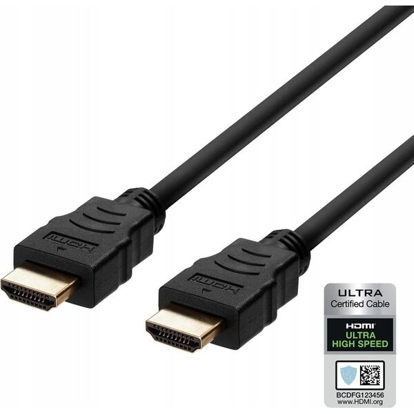 Kabel Deltaco Ultra High Speed HDMI kabelis DELTACO 5m, eARC, QMS, 8K at 60Hz, 4K at 120Hz, juodas / HU-50