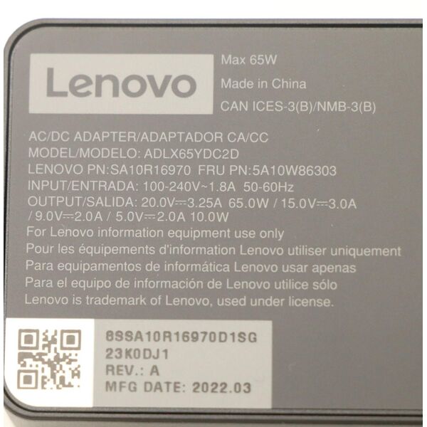 Lenovo 5A10W86303 προσαρμογέας τροφοδοσίας/ εσωτερικός μετατροπέας 65 W Μαύρο