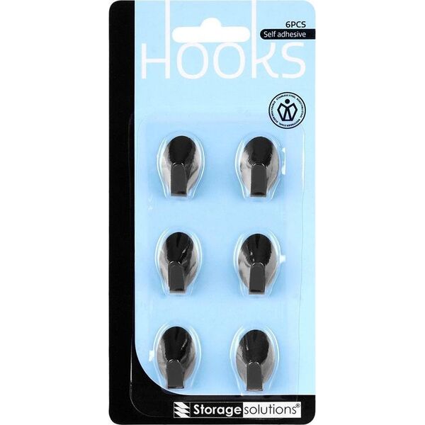 Storage Solutions Wieszak samoprzylepny na ręcznik ścierkę / haczyk stalowy owal czarny 6 szt. 3x2 cm