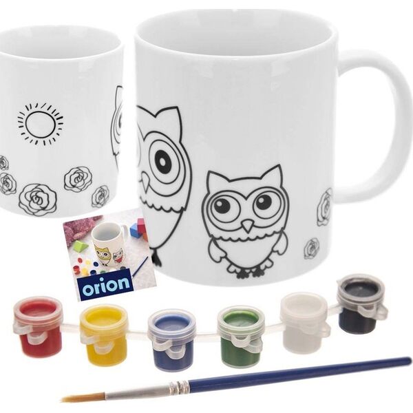 Orion Kubek do malowania z farbkami porcelanowy sowa 330 ml