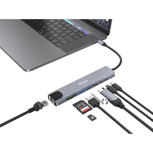 Equip Adapter USB-C -> HDMI.GbE.3xUSB3.2 Gen1.SD/TF.PD 100W