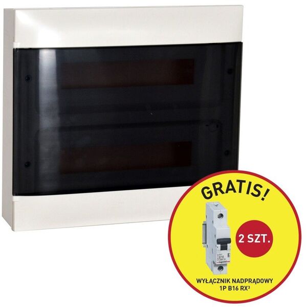 Επιτοίχια μονάδα Legrand Practibox S 137437P 2x18 μονάδες IP40 με διαφανείς πόρτες + διακόπτης υπερφόρτωσης 1P B16 RX3 (2 τεμ.)