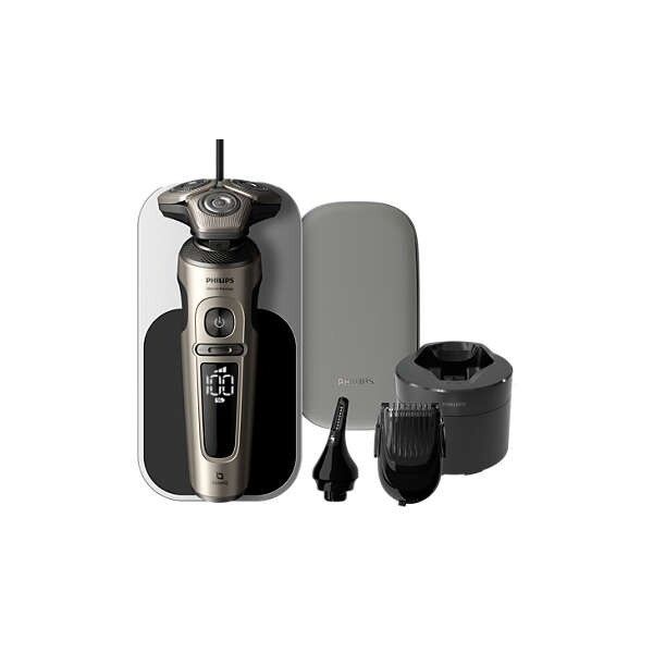 Ξυριστική μηχανή Philips S9000 Prestige SP9883/35 Υγρή και στεγνή ηλεκτρική ξυριστική μηχανή, Σειρά 9000, Περιστροφική ξυριστική μηχανή, Γκρι, Λεπίδες NanoTech Dual Precision, SH91, 2 έτη, Μπαταρία