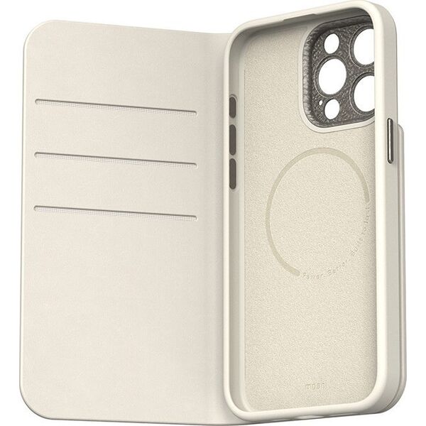Moshi Moshi Overture MagSafe - Skórzane etui 3w1 z klapką iPhone 15 Pro Max (Eggnog White)
