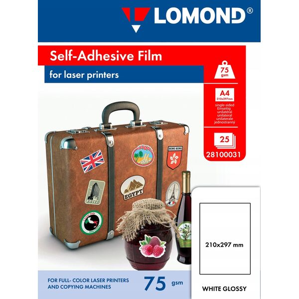 Φιλμ Laserjet PET Αυτοκόλλητο Λευκό Γυαλιστερό A4 Lomond, 25 φύλλα